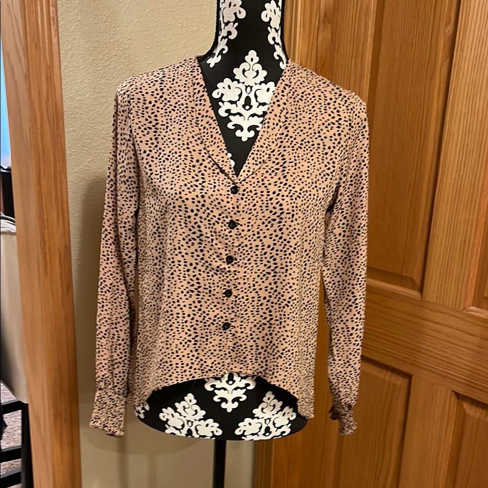 Tan and Black Polka Dot Blouse